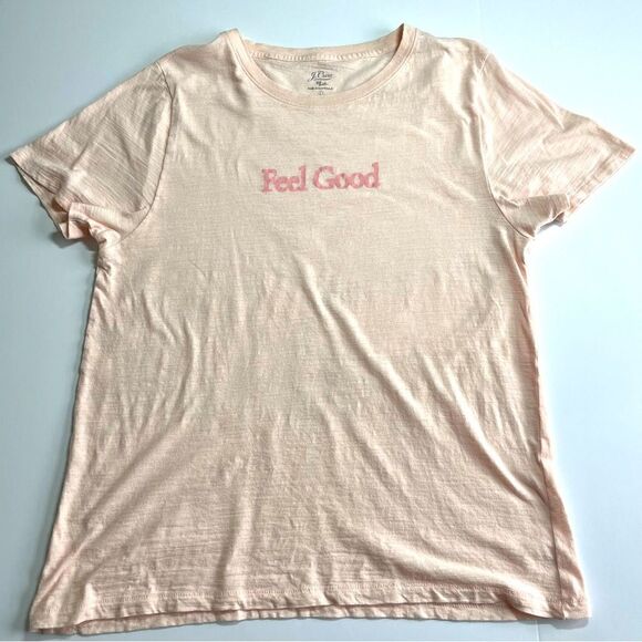J. Crew Short Sleeve Lightweight Cotton Tee Pale Pink FEEL GOOD Expression Large - Picture 1 of 10